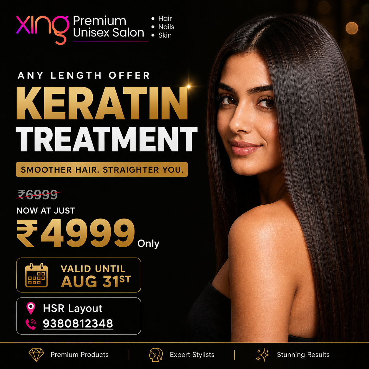 Keratin Treatment offer, any length, ₹4999, at Xing Salon HSR Layout
